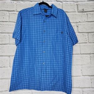 Marmot Plaid Men Button Up Casual Shirt Large Blue Outdoors Hiking Climbing Camp